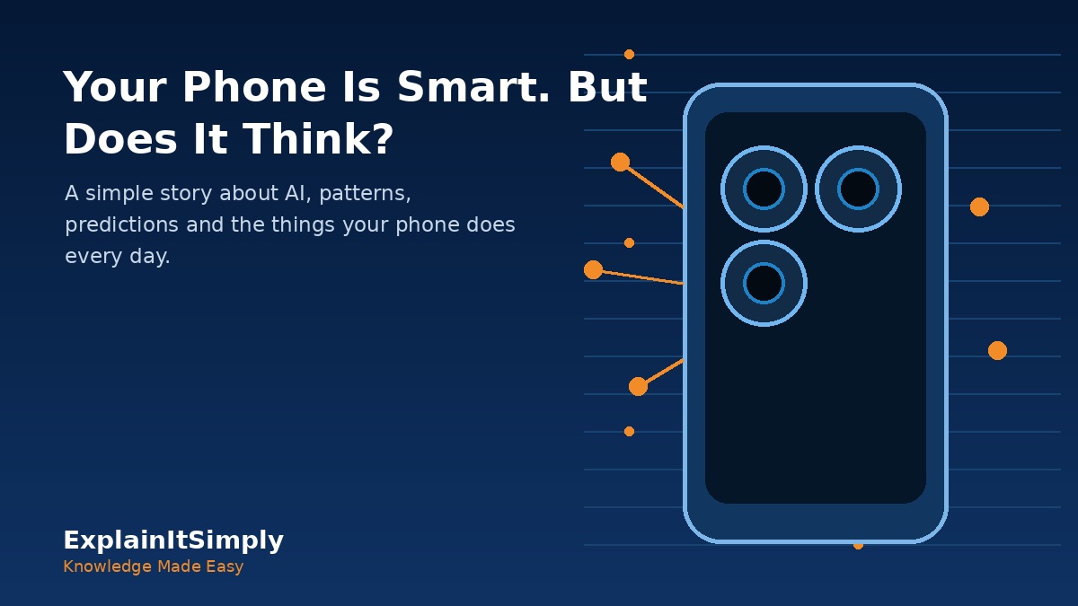 A modern smartphone connected to data and pattern lines, representing AI inside everyday phone features.