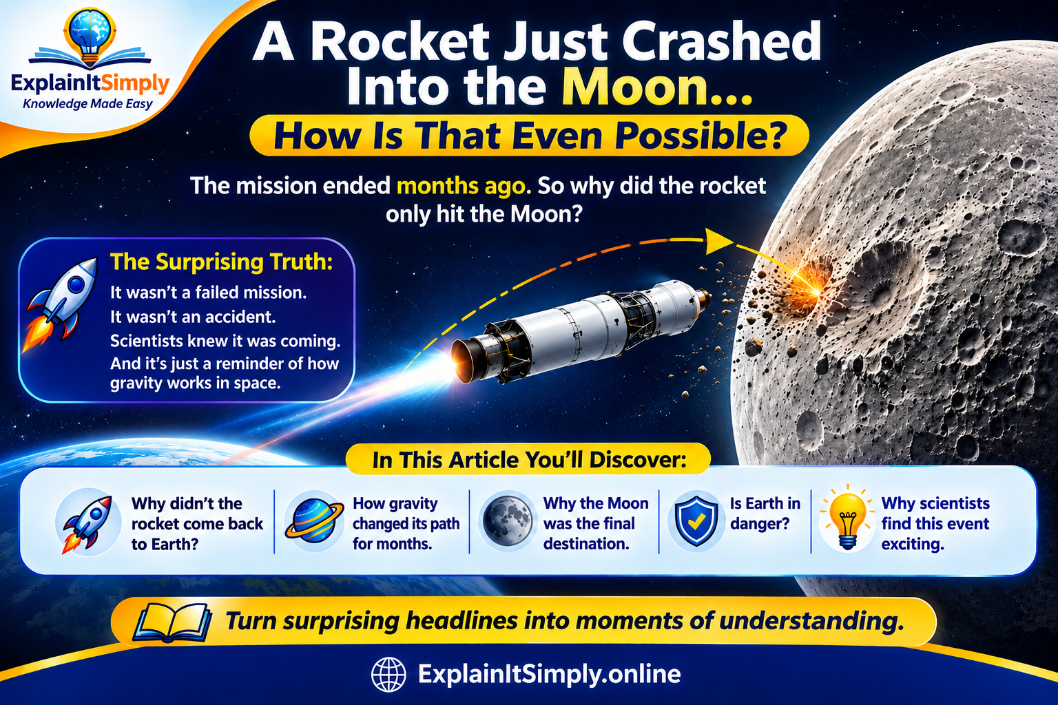 A spent Falcon 9 upper stage travelling towards the Moon