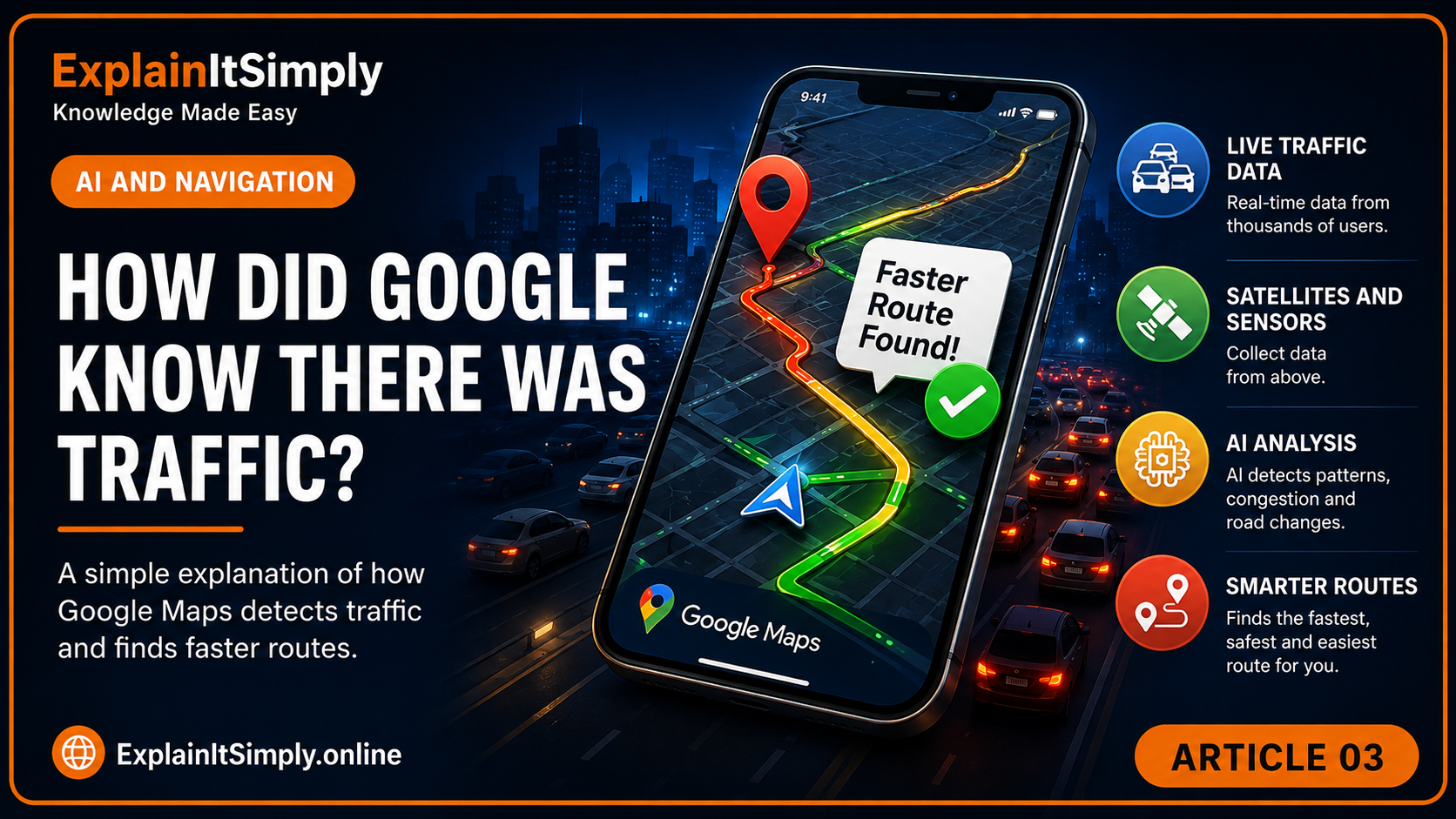 A navigation map detecting traffic ahead